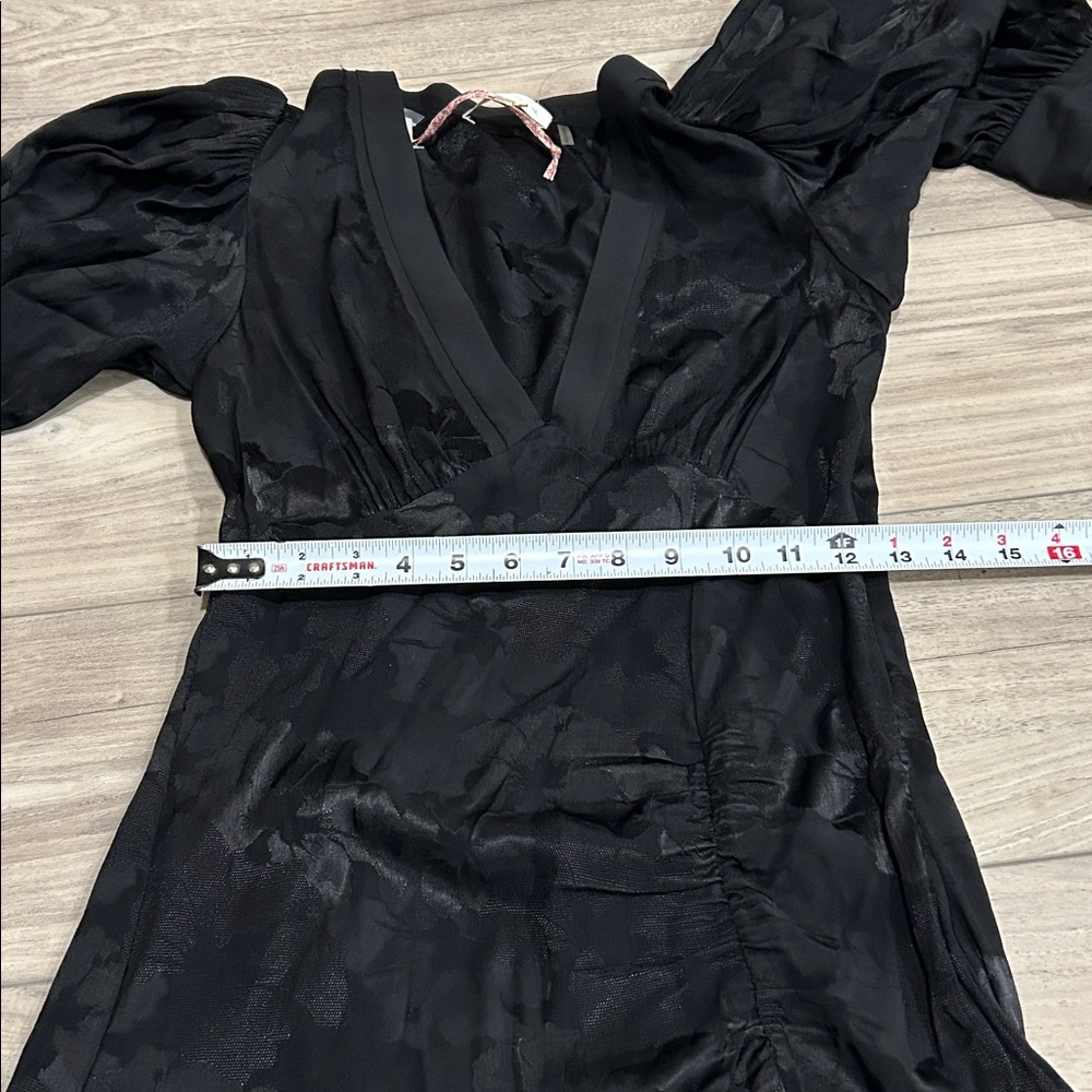 LoveShackFancy Black Jacquard Puff Sleeve Mini Dress XS Satin Ruffle Hem NWT - Picture 14 of 16